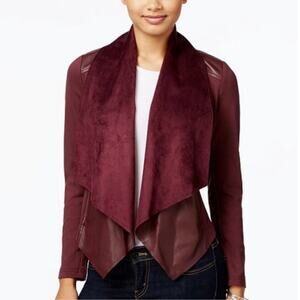 Kut from the Kloth | Maroon Colored Leather Trim Draped Jacket Size S